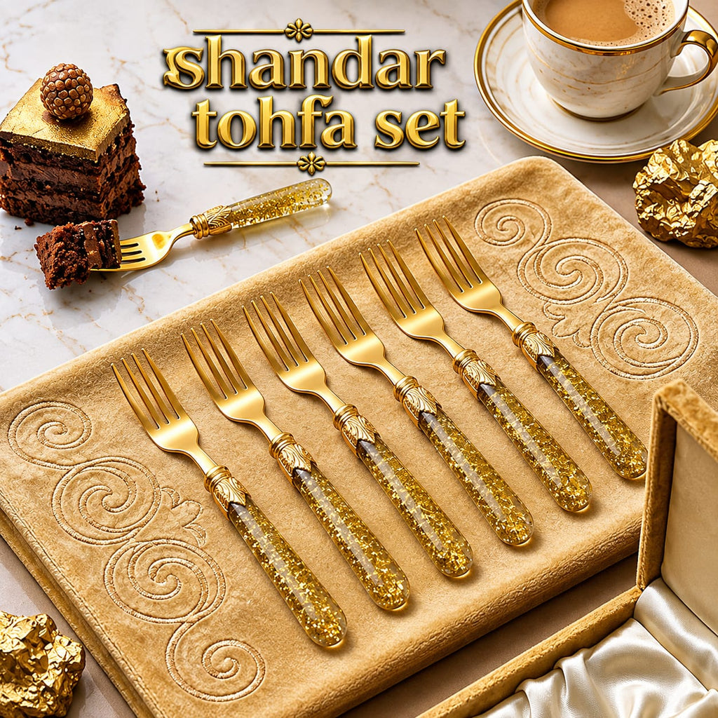 Royal Golden Dessert Fork Set - Pack of 6)