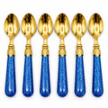 Premium Royal Gold Serving Spoon with Deep Blue Glitter Handle & Gold Filigree Work